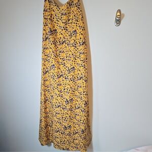 Blu Heaven Yellow Floral V-Neck Strappy Crisscross Back Maxi Dress L